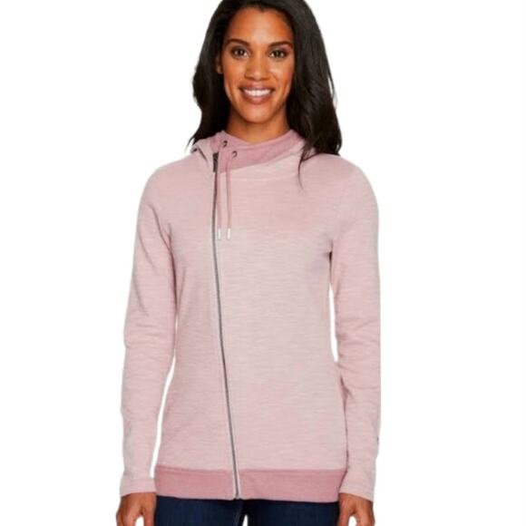 Kuhl Arva Asymmetrical Hoodie Full Zip Womens Large XL Pink Jacquard Two Tone - Picture 1 of 16